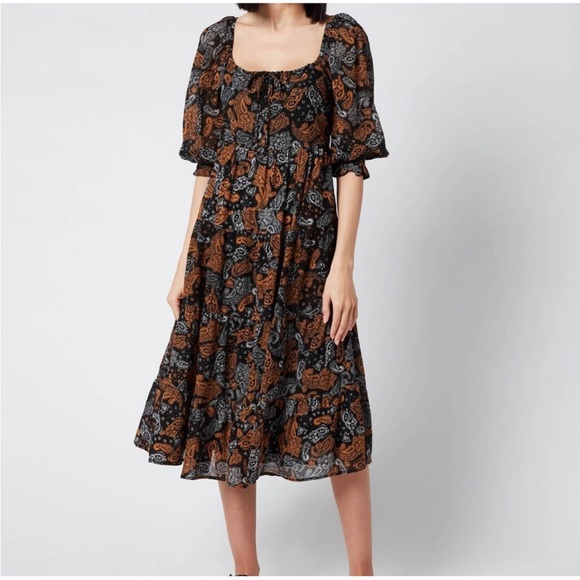 Faithfull the Brand Darsha Midi Dress Ankara Paisley Print, Size 4, Retail $309 - Picture 1 of 15